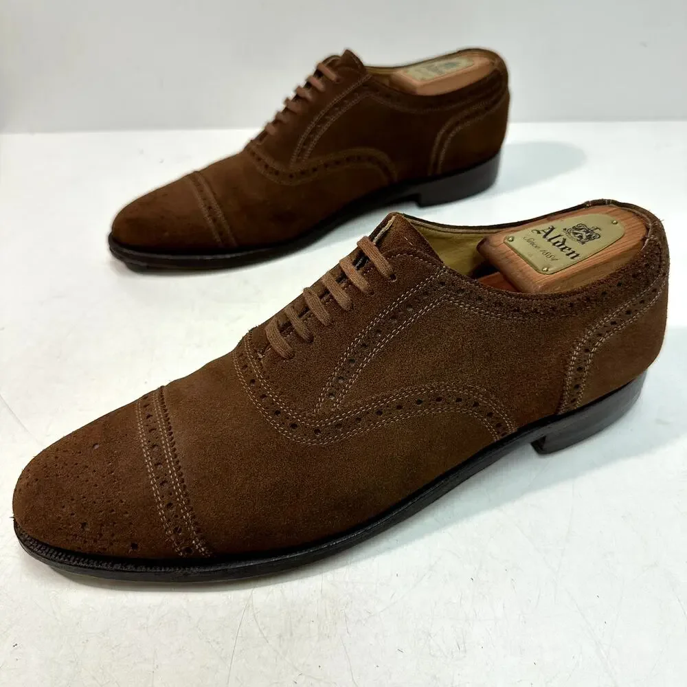 NEW HEELS Ralph Lauren Brown Suede Oxford Brogue Captoe Bench Made in USA 10.5 C